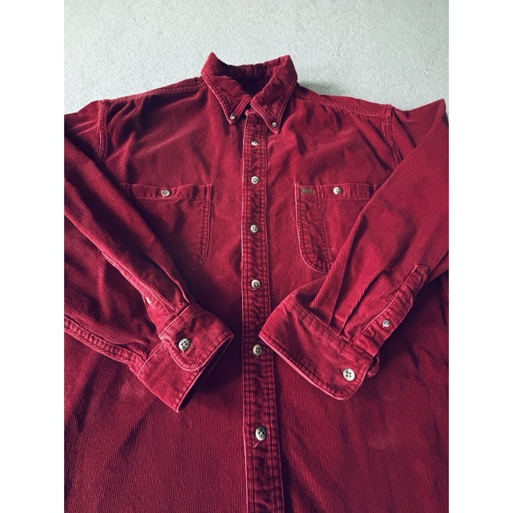 Vintage 90s St Johns Bay Red Corduroy Button Down Shirt Mens Large Heavyweight